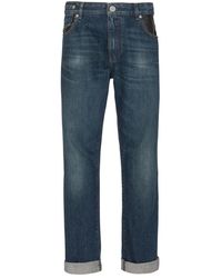 Balmain - Jeans ,Blauw ,Katoen Vintage Logo-Patch Straight-Leg Jeans - Lyst
