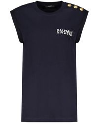 Balmain - Tops ,Blauw ,Katoen Katoenen T-Shirt Met Logo - Lyst