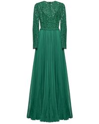 Dolce & Gabbana - Vestido De Encaje De Seda Chifón Verde Floral, Mujer, Talla - Lyst