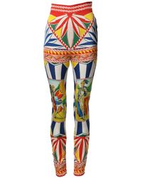 Dolce & Gabbana - Multicolor Silk Carretto Leggings Stretch Waist Pants - Lyst
