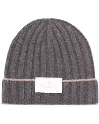 Brunello Cucinelli - Chunky Geribbelde Cashmere Grijze Hoed - Lyst