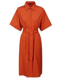 Aspesi - Baumwoll-popeline hemdblusenkleid mit empire-taille - Lyst