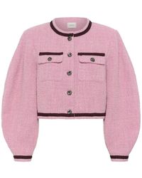Gestuz - Jassen ,Roze ,Chiffon Korte Lila Chiffon Jas Met Zakken - Lyst