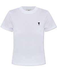 Ami Paris - Tops ,Wit ,Katoen T-Shirt Met Logo - Lyst