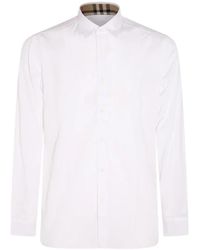 Burberry - Overhemden ,Wit ,Katoen Stretch Katoen Poplin Overhemd - Lyst