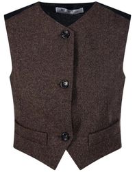 Max Mara - Bruin Paneel V-Hals Vest - Lyst