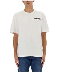 Versace - Tops ,Wit ,Katoen Milano Stamp Geborduurde T-Shirts En Polos - Lyst