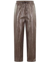 SOLOTRE - Broeken ,Bruin ,Leer Barolo Leatherette Broek Met Elastische Taille - Lyst