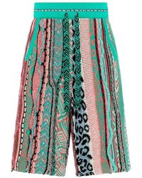 Laneus - Korte Broeken ,Veelkleurig ,Katoen Bermuda Shorts Met Patroon En Trekkoord - Lyst