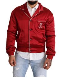 Dolce & Gabbana - Bomberjack Met Rode Zijden Knoop En Dg-logo - Lyst