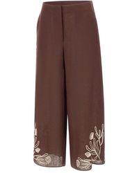 Marella - Broeken ,Bruin ,Leer Wijde Broek - Lyst