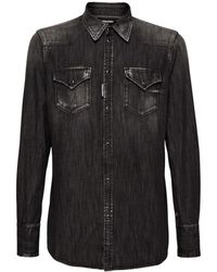 DSquared² - Overhemden ,Zwart ,Denim Dark Wash Denim Overhemd - Lyst