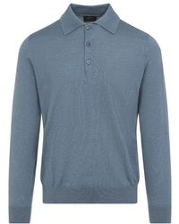 Brioni - Tops ,Blauw ,Kasjmier Polo Met Lange Mouwen - Lyst
