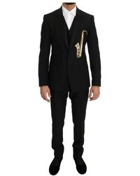 Dolce & Gabbana - Slim Fit Anzug aus schwarzem Woll-Seide-Saxophon - Lyst