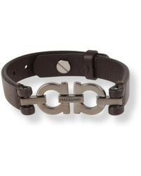 Ferragamo - Accessoires ,Bruin ,Leer Double Gancini Armband - Lyst