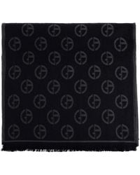 Giorgio Armani - Accessoires ,Blauw ,Wol Wol Sjaal Met Monogram - Lyst
