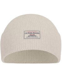 Guess - Weiße Patch Beanie Mütze - Lyst