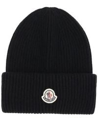 Moncler - Logo Beanie Muts Wol Kasjmier Mix - Lyst