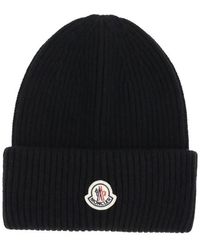 Moncler - Logo Beanie Muts Wol Kasjmier Mix - Lyst