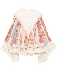 Zimmermann - Overhemden ,Roze ,Bloes Met Bloemenprint En Kanten Rand - Lyst