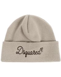 DSquared² - Accessoires ,Grijs ,Wol Wollen Muts Met Geborduurd Logo - Lyst