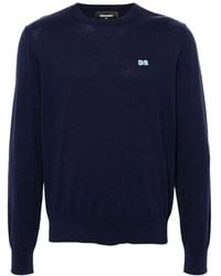 DSquared² - Truien & Vesten ,Blauw ,Wol Wollen Trui Met Logopatch - Lyst