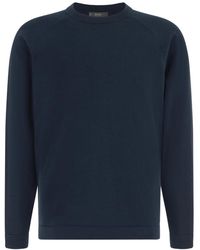 BOGGI - Truien & Vesten ,Blauw ,Katoen Katoenen En Zijden Trui Met Ronde Hals - Lyst