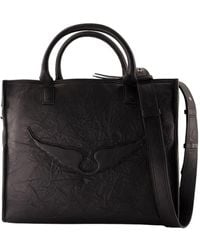 Zadig & Voltaire - Schwarze Leder Shopper Tasche Mit Engelsflügeln - Lyst