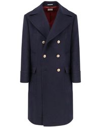 Brunello Cucinelli - Dubbelbreasted Wollen Jas Met Gouden Metalen Knopen - Lyst
