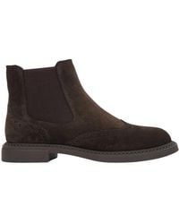 ESTRO - Dunkelbraune Winter Chelsea-Stiefel Für Damen Mit Perforation Aus Italienischem Echtem Velours - Lyst