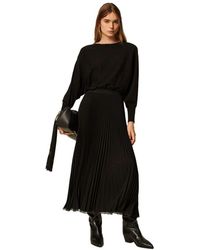 Twinset - Kleedjes ,Zwart ,Abito Lungo Bi-Materiale Crepe De Chine Plissé - Lyst