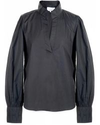 Hèst - Overhemden ,Zwart ,Katoen Zwarte Geweven Blouse Met Logodetails - Lyst