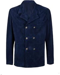 Eleventy - Jassen ,Blauw ,Suède Double-Breasted Jacket - Lyst