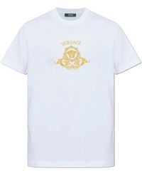 Versace - Tops ,Wit ,Katoen Gedrukte Slim T-Shirt Van Katoenjersey - Lyst