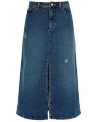 A.P.C. - Zerrissener denim midi rock mit schlitz - Lyst