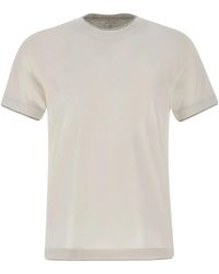 Eleventy - Tops ,Wit ,Katoen T-Shirt Met Ronde Hals - Lyst