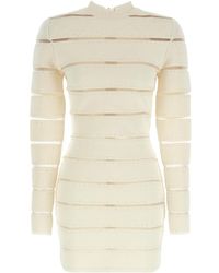 Balmain - Kleedjes ,Wit ,Leer Bodycon Mini Jurk Met Mesh Inzetstukken - Lyst