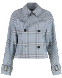 Burberry - Karierte Motiv Trenchcoat Mit Revers - Lyst