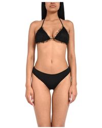 FK - Badmode ,Zwart ,Katoen Driehoek Bikini Met Franjes En Culotte - Lyst