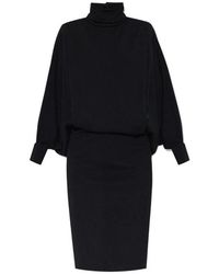 Saint Laurent - Elegante Wollen Jurk Met Opstaande Kraag - Lyst