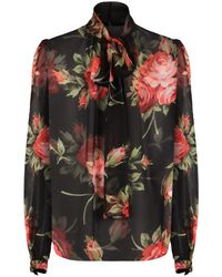 Dolce & Gabbana - Top De Chifón Con Estampado De Buqués De Rosas - Lyst