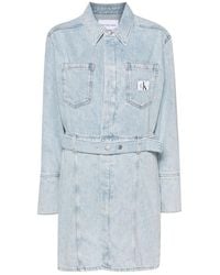 Calvin Klein - Kleedjes ,Blauw ,Katoen Blauwe Katoenen Casual Midi Jurk - Lyst