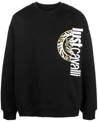 Just Cavalli - Hoodies & Sweatvesten ,Zwart ,Katoen Zwarte Ronde Logo Sweatshirt Katoenen Hoodie - Lyst
