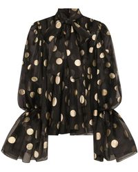 Dolce & Gabbana - Blusa En Organza De Seda Con Lunares En Jacquard Y Lazada En El Cuello - Lyst