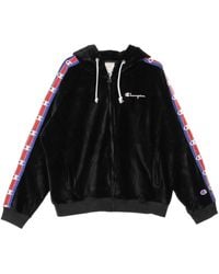 Champion - Hoodies & Sweatvesten ,Zwart ,Katoen Zwarte Hoodie Met Rits - Lyst