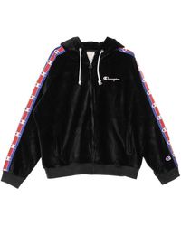 Champion - Hoodies & Sweatvesten ,Zwart ,Katoen Zwarte Hoodie Met Rits - Lyst