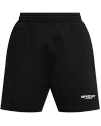 Represent - Korte Broeken ,Zwart ,Katoen Logo Shorts - Lyst