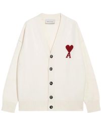 Ami Paris - Truien & Vesten ,Wit ,Wol De Coeur V-Neck Cardigan - Lyst