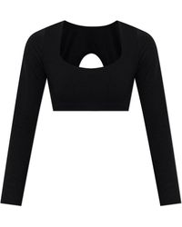 Nike - Fitness ,Zwart ,Nylon Cropped Top Met Lange Mouwen - Lyst