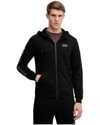 EA7 - Logo Series Hooded Cotton Zip-Up Sweatshirt - Lyst